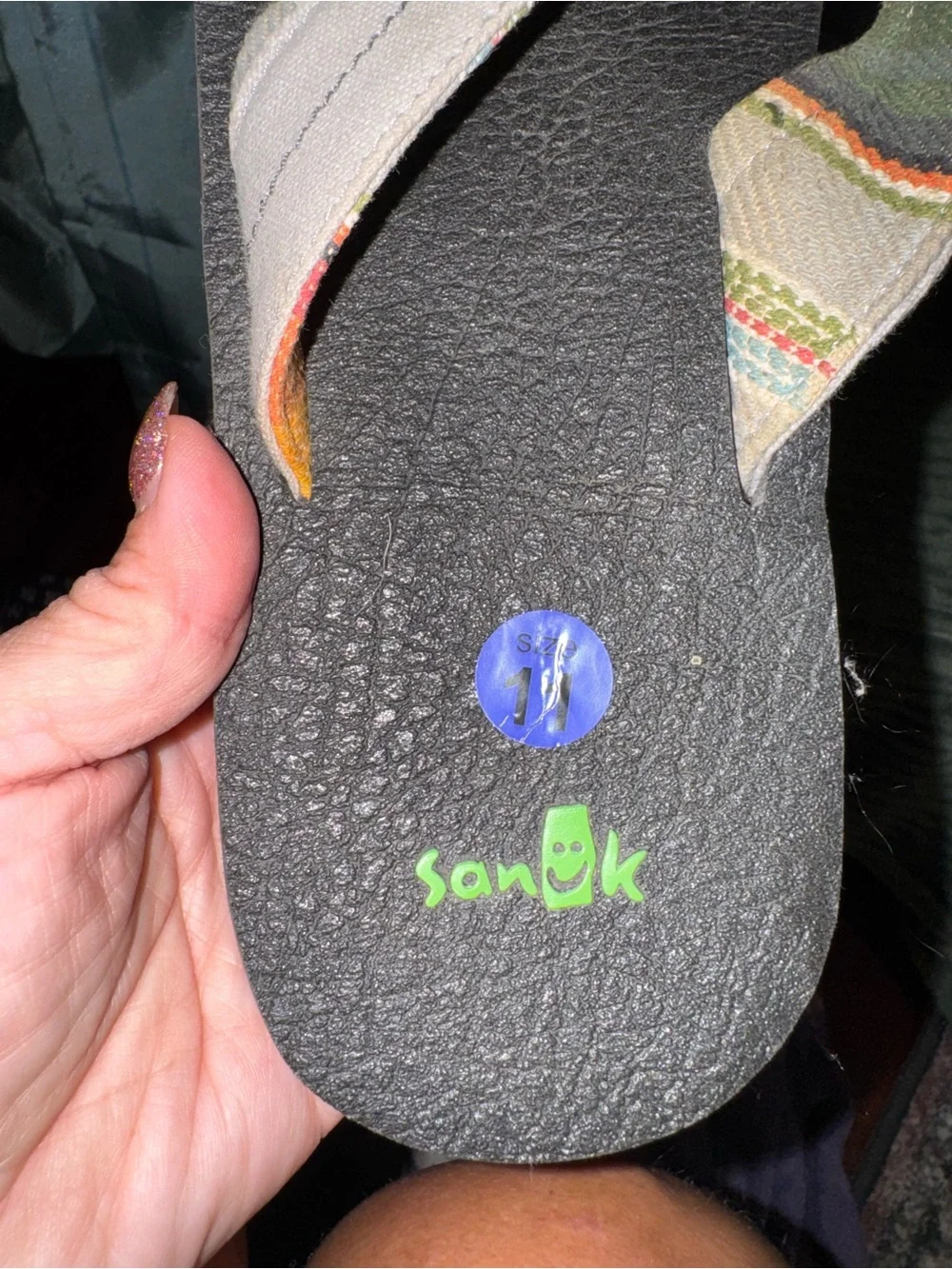 Sanuk Black Flip-Flops with Gray and Multicolor Straps
